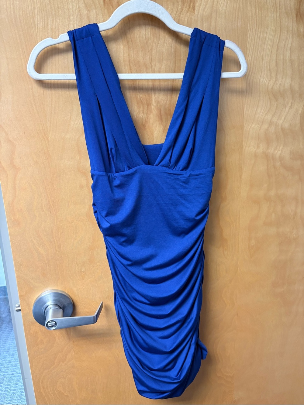 Sleek Cobalt Ruched Sleeveless Dress